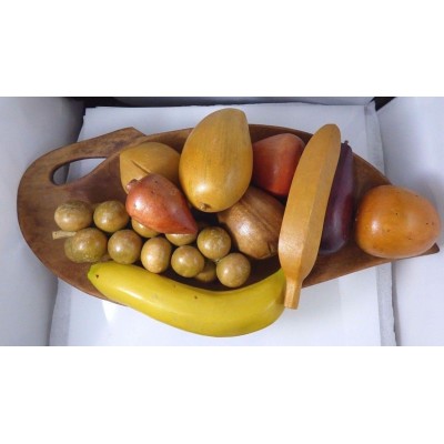Vintage Carved Wood Wooden Tray Plate With 10 Fruit Pieces Retro Decor Folk Art    142894944969